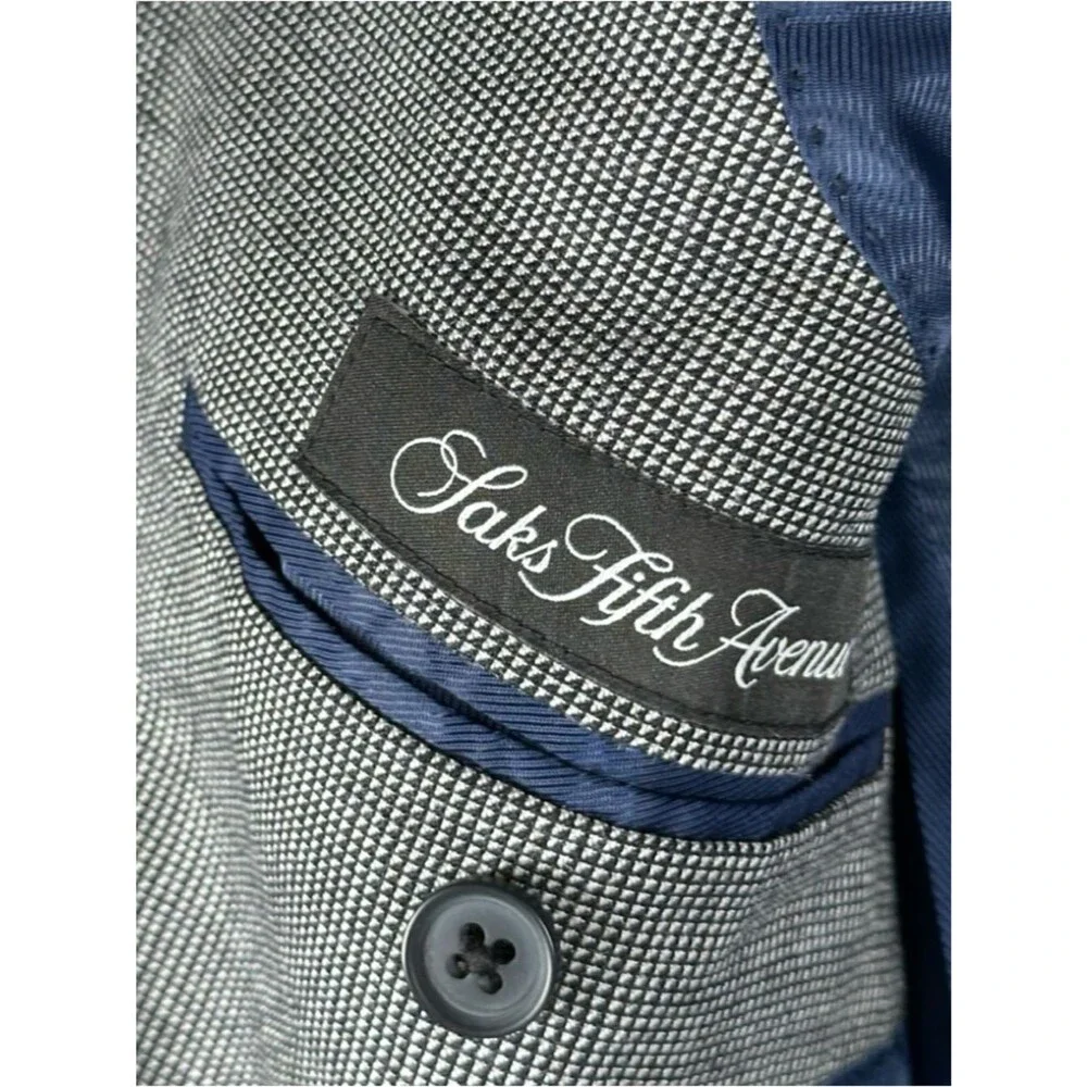 Saks Fifth Avenue Black White Slim Fit Silk Wool Sport Coat Formal Blazer 40R
